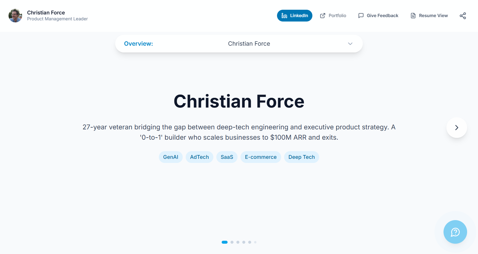 Resnetic AI dynamic resume profile showing interactive slideshow presentation